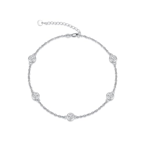 Image of Dorunmo Heart Birthstone Bracelets 925 Sterling Silver Round Birthstone Anklet for Women Birthday Jewelry Gifts for Girlfriend Wife Mother Her