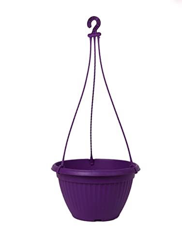 Image of Harshdeep Hanging Flower Pots for Home Decoration - Bello - Indoor Outdoor Balcony Garden Decor Round Plastic Planters 10 Inch Set of 5 (Purple)