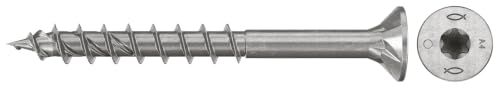 fischer Spanplattenschraube PowerFast II CTP 5,0 x 60 A4 100, Senkkopf, Innenstern-TX-Aufnahme, Teilgewinde, Edelstahl A4… – Ansicht 1