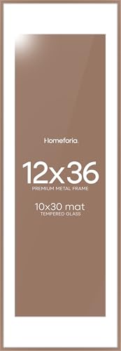 Image of Homeforia 12x36 Picture Frame Mocha, High End Metal 12x36 Poster Frames with Mat 10x30 inch Photo, 12 x 36 Mocha Frames Matted to 10 by 30 Art, 36x12 Panoramic Frames, Tempered Glass, Wall Kit, Set of 1