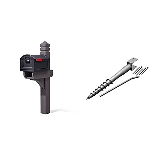 Step2 Lakewood Extra Large Mailbox and Mailbox Post Kit, Brown & Mayne 580D-BK Ground Screw, Silver