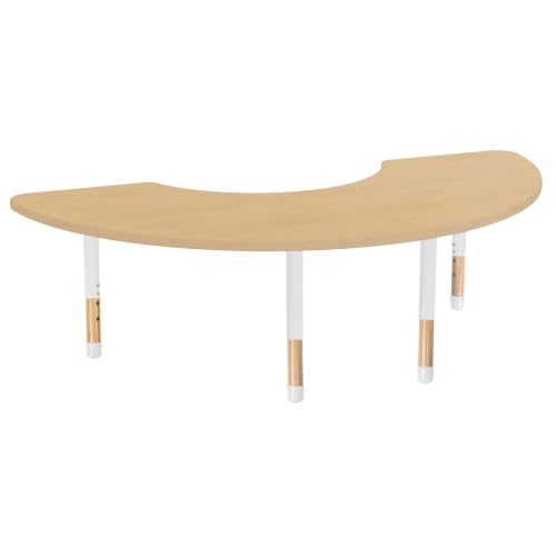 Image of Factory Direct Partners 36 inch x 72 inch Half Moon Kids Classroom Table with Adjustable Chunky Wood Legs