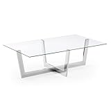 Kave Home - Mesa de Centro Plam Transparente Rectangular 120 x 70 cm de Cristal Templado y Patas de Acero Cromado