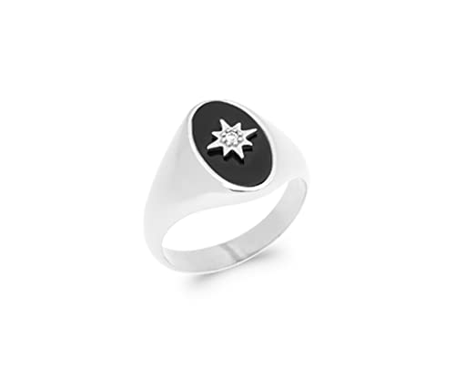Chevalière agate noire et argent 925 rhodié d'exception