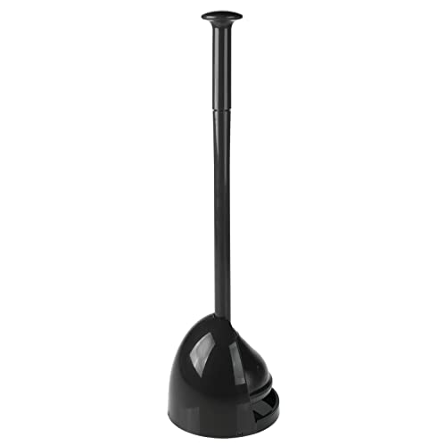 Image of mDesign Plastic Freestanding Hideaway Toilet Bowl Plunger with Holder Set - Plunger for Bathroom Storage and Cleaning Organization - Heavy Duty, Space Saving - Aura Collection - Black