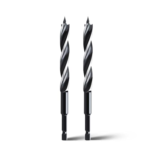 2PCS 3/8 x 6 Auger Drill Bit for Wood Hex Shank Tri Flute Ship Auger Long Drill Bit for Soft and Hard Wood Tree Stump Plastic Drywall and Composite Materials
