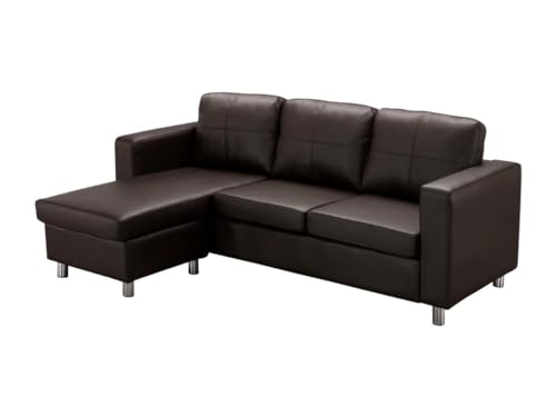 Vente-unique-Sofá rinconero de Piel sintética Ackley - Ángulo Reversible - Marrón