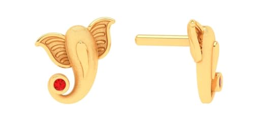 Image of P.C. Chandra Jewellers Women 14Kt (585) Yellow Gold Cute Ganesha Motif Stud Earrings - 0.65 Grams