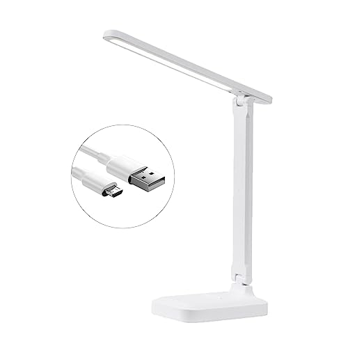 aweskmod Schreibtischlampe LED Dimmbare,Tischleuchte 3 Farbmodi und 5 Helligkeitsstufen,Augenschutz Nachttischlampe USB-Ladeanschluss,Schreibtisch Lampe,Leselampe für Kinder,Arbeit,Lesen,Büro(Weiß)