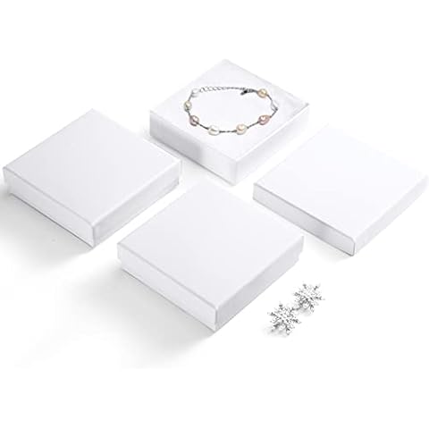 Mesha 96 pcs cajas de joyería 3,5 x 3,5 x 1 cm blanco cuadrado cajas de cartón pulsera cajas con relleno de algodón Cover