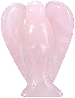 JSDDE Rose Quartz Crystal Angel Figurine Healing Gemstone Carved Mini Pocket Guardian Angels Statue Ornament Decoration 1.5 inch