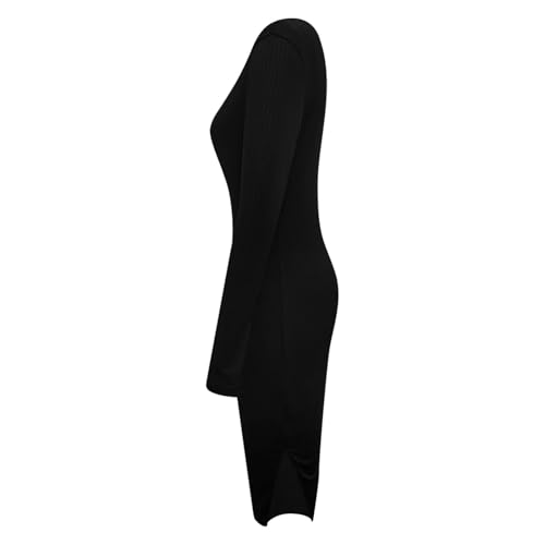 Robe pull longue tricotée moulante col roulé hiver chic - 3