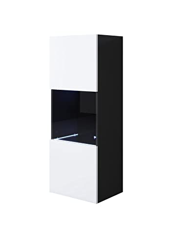 Muebles Bonitos | Vitrinenschrank Luke V3 | Breite 40 x Höhe 126 x Tiefe 29 cm | Glänzendes Melamin | Schwarz und Weiß Cover