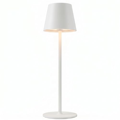 D-LIGHT PROFESSIONAL - Lampada da Tavolo Senza Fili da Scrivania o Comodino, Abat-Jour Dimmerabile e Ricaricabile con Presa USB a 3 Luci Led per Camera, Ufficio, Ristorante - Bianco
