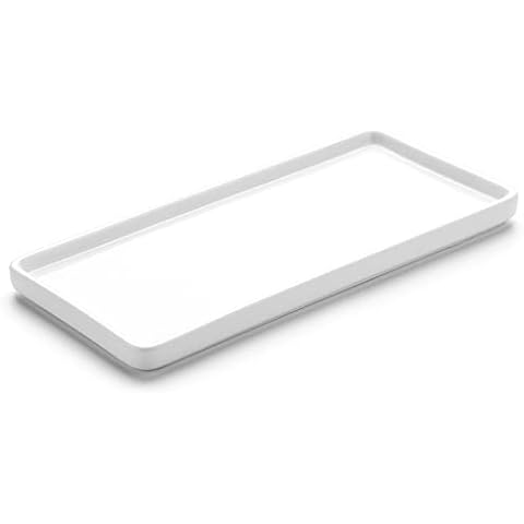 Gurygo 8" Bathroom Tray for Counter, Ceramic Vanity Tray for Bathroom, Small Rectangle Ceramic Tray, Kitchen Soap Tray, Ceramic Tray for Kitchen Counter, White Cover