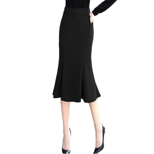 Women High Waist Solid Color Mermaid Skirt Casual Knee Length Trumpet Skirts