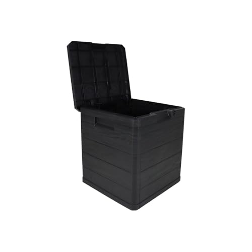 MA MAISON Aufbewahrungsbox für den Garten, 90 Liter, Holzoptik, Aufbewahrungsbox aus Kunstharz, Anthrazit, Maße 42,5 x 44 x 50 cm, für den Außenbereich und Innenbereich, UV-beständig