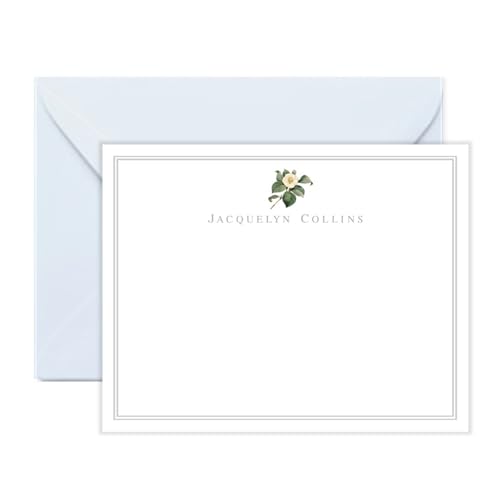 Lemon Grace Co Personalized Magnolia Stationery for Women, Floral Monogram Stationary Set,Personalized Stationery Note Cards, Thank You Cards for Women, Magnolia Gifts AS-1605