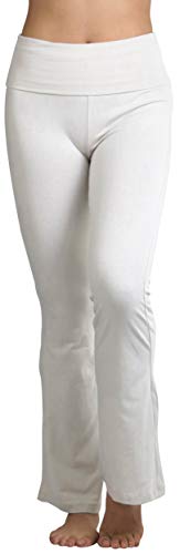 Tobeinstyle Women’s Premium Comfortable Cotton-Blend Fold Over Flared Yoga Pants Leggings - Bone - X-Large #TOP3