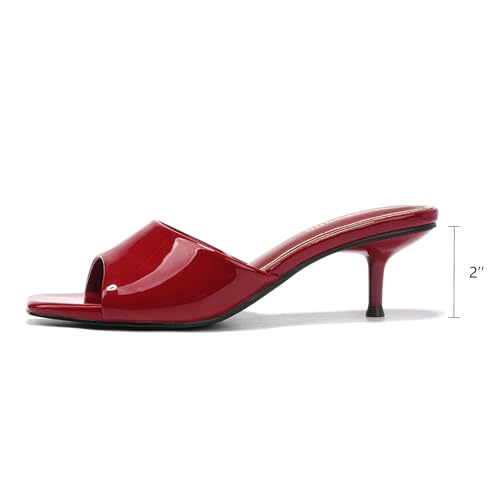 Image of LULLASONG Women's Kitten Heels Sandals Low Heels Slip On Slides 2 Inch Heeled Square Open Toe Sandals for Women