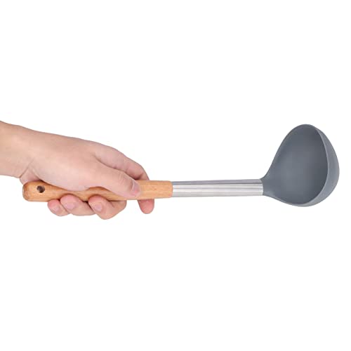Soup Ladle, Silicone Ladle Spoon for Cooking Soup Spoon with Wooden Handle Silicone Large Spoons Unbreakable Big Round Scoop for Stirring, Serving Soups
