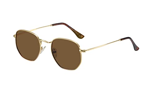 H HELMUT JUST Lunettes de soleil Hommes, Lunettes de soleil Femmes Hexagonal Retro Polarized Metal Lunettes de soleil Anti-reflets Anti-éblouissement Cover