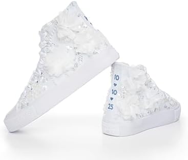 White High-Top Bridal Sneakers with Lace, Pearls, and 3D Flowers ...