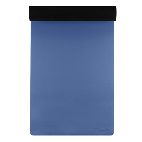 Image of Wakefit Yoga Mat | Anti Slip Double Layered | 72 X 24 inch | 6 mm Thick | Navy & Black Grey Mantra | With Strap