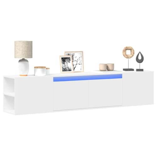 WKIEQACO Centros de entretenimiento y soportes de TV, armario de pared para TV con LED blanco, 180 x 31 x 39,5 cm