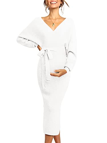Chang Yun Maternity Nursing Dress Sweater Dress for Women Wedding Guest Dress Baby Shower Maternity Photoshoot Outfits White