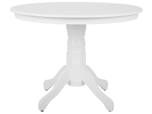 Table de Salle à Manger Ronde avec Plateau Blanc en Bois d'Ingénierie et Pied Central en Bois...