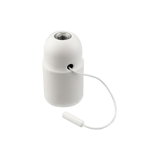 HALOTEC | Portalámparas E27 con casquillo rosca estándar y tirador | Blanco duradero y resistente | Encendido manual | Compatible LED, incandescentes, halógenas | Ideal colgantes, sobremesa, hogar