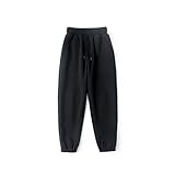 [HahaNice] 子供服 ロングパンツ 男の子 長ズボン 女の子 キッズ 綿 鹿の子 ボーイズ ジュニア カジュアル スポーツ 普段着 春夏秋冬 通気 ウエストゴム+紐 シンプル 人気 無地 黒 140