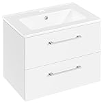 Yaheetech Wall Mounted Bathroom Vanity Unit with Ceramic Basin, Floating Bathroom Vanity Cabinet with 2 Drawers, Storage Ceramic Vessel Sink, 610mm, White