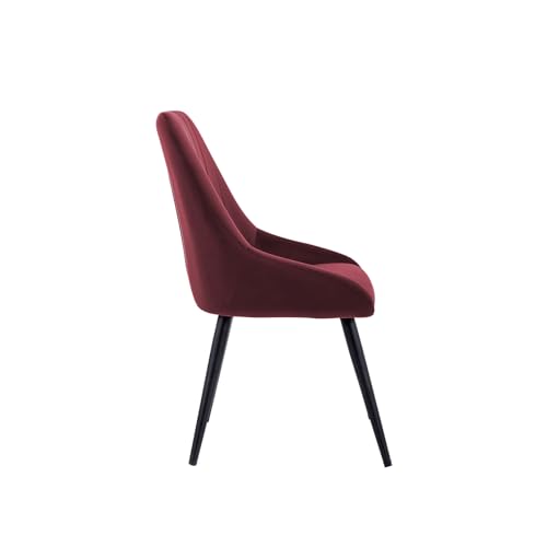Image of Finch Fox Morris Velvet Dining Chair for Living Room, Bedroom, Home Office with Black Metal Legs in Maroon Color