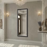 Image of DESBING Large Bathroom Mirror for Over Sink, 60 inch x 24 inch Black Rectangle Bathroom Mirrors for Double Vanity, Metal Ribbed Textured Framed Wall Mirror for Bathroom, Living Room, Bedroom,Dressing Room