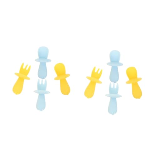 SUPVOX 2sets Silicone Soft Products Weaning Fork Sensory Safe Teething Dinnerware Babies Eating Scoops 2pcs*2