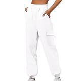 Mamelucos De Talla Grande para Mujer Summer 2023 2024 Pantalones chándal elásticos para Mujer, Pantalones bolsillo ribeteado, Parte Inferior cincha, Pantalones Casuales 2-White XX-Large