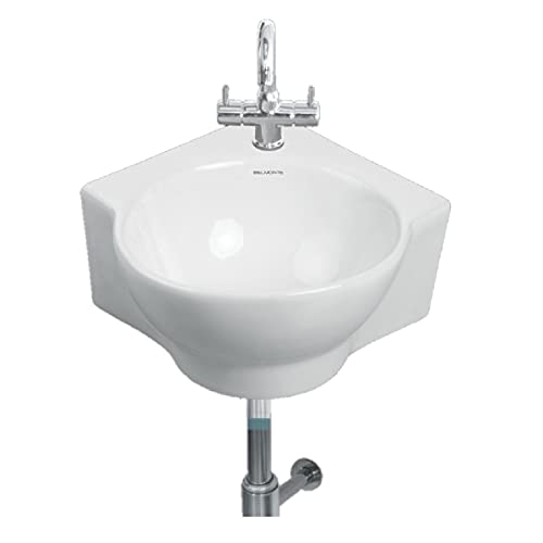 Image of Corner Wash Basin Wall Hung Mounted Glossy Finish White Sink for Bathroom (13 x 13 x 5 Inch)