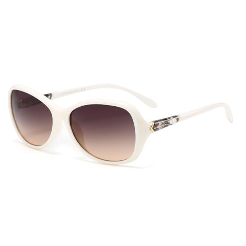 H HELMUT JUST Gafas de Sol Ovaladas Retro para Mujer Gafas de Sol de Diseño de Inspiración Clásica con Protección UV400 (Blanco/Té Gradual)