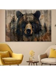 Lienzo de oso pardo decorativo para pared de salón y oficina (20 x 30 cm, sin marco)