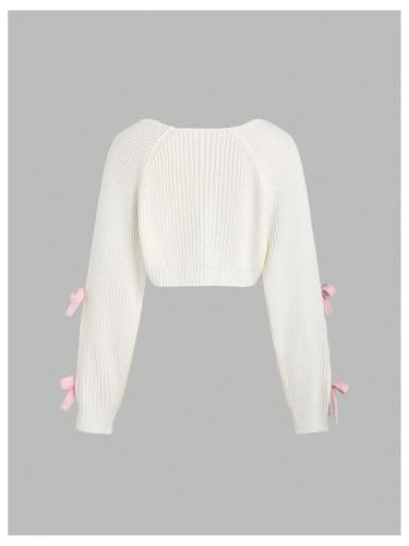 Verdusa Women's Bow Knot Open Front Long Sleeve Knitted Crop Cute Cardigan Sweater2