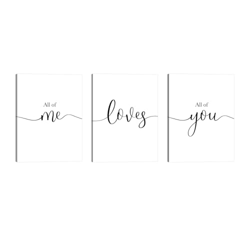 All of Me Loves All of You Sign Set of 3 Bedroom Above Bed Wall Decor Pictures Couples Master Bedroom Over the Bed Decoration Modern Farmhouse Wall Art Framed 12"x16"x3 12"×16" All of Me Lov