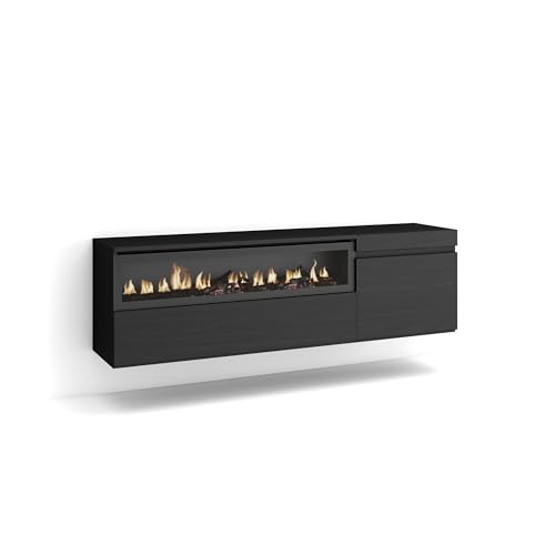 Skraut Home | TV-Schrank, Lowboard | für Wohnzimmer und Esszimmer | 150x45x35cm | Für TV-Geräte bis zu 65\" | Elektrokamin. Maße | Hängend | Moderner Stil | Schwarz Skraut Home | TV-Schrank, Lowboard | für Wohnzimmer und Esszimmer | 150x45x35cm | Für TV-Geräte bis zu 65\" | Elektrokamin. Maße | Hängend | Moderner Stil | Schwarz