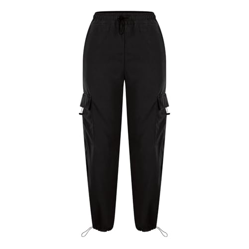 High Waisted Cargo Pants Women, Parachute Pants Drawstring Elastic Waist Baggy Straight Leg Jogger Pants4