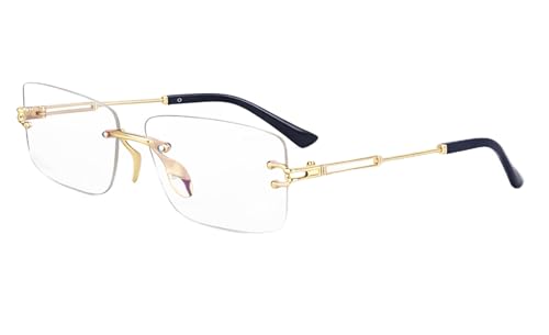 Image of FAVELA Premium Rimless Rectangular Sunglasses for Men & Women | Gold Tinted Luxury Eyewear | Lightweight Metal Frame | UV400 Protected Stylish Goggles | Medium Size