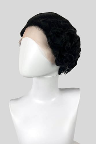 Perruque lace front noire courte avec finger waves style pinup vintage Viola #1B - 4