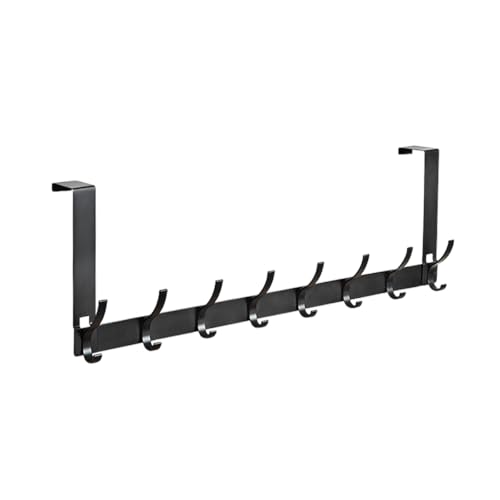 RAKU ドア掛けフック 8連 穴あけ不要 工具不要 上下ダブルフック 省スペース収納 吊り下げ式 帽子 カバン 衣類掛け 耐荷重約10kg 約45×18cm 変形しにくい 静音仕様 ドアに引っ掛けるだけ 玄関/浴室/キッチン/トイレ (ブラック)