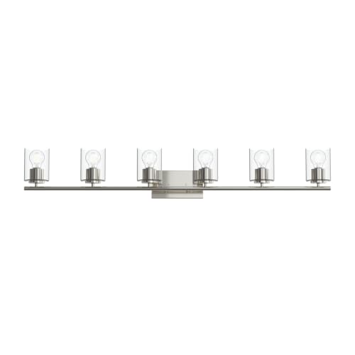 Image of Progress Lighting Replay 48 Inch 6-Light Vanity Light, Transitional, Polished Nickel with Clear Glass Shades, (7.875 inch H x 48 inch W x 6 inch D), P300585-104