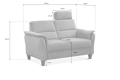 CAVADORE 2er-Sofa Palera mit Federkern / Kompakte Zweisitzer-Couch im Landhaus-Stil / inkl. 1 Kopfstütze / 149 x 89 x 89 / Mikrofaser, Hellgrau – Bild 4